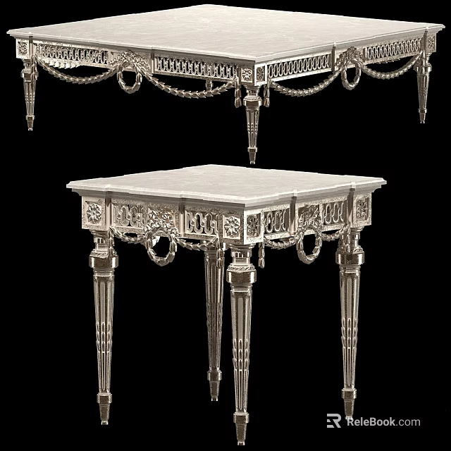 Elegant Ornate Silver Metal Coffee Table With Intricate Carved Patterns And Decorative Legs 3d model 