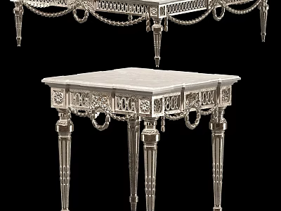 Elegant Ornate Silver Metal Coffee Table With Intricate Carved Patterns And Decorative Legs 3d model