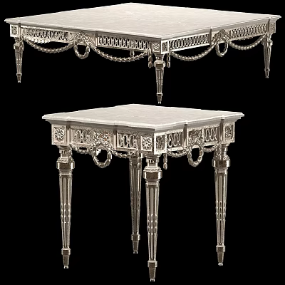 Elegant Ornate Silver Metal Coffee Table With Intricate Carved Patterns And Decorative Legs 3d model
