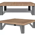 Modern Wooden Coffee Table With Striped Surface And Metal Legs For Living Room