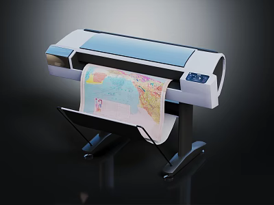 Large Format Printer Printing Color Map With Control Panel And Stand 3d model