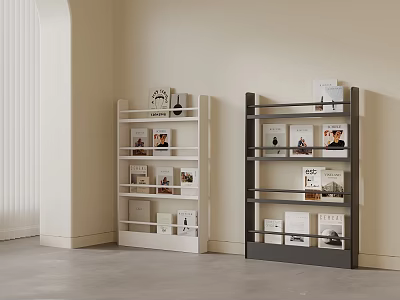 Modern Light And Dark Bookshelves With Books And Decor In Minimalist Interior 3d model