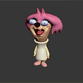 Pink 3D Cartoon Character Wearing White Hoodie With Happy Expression On Black Background