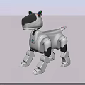 White Robotic Dog Featuring Black Ears Colorful Lights And Mechanical Body Design