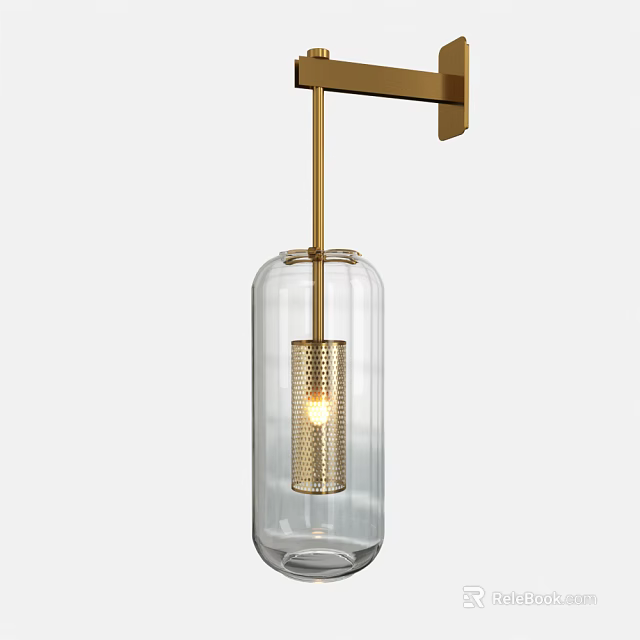 Modern Wall Lamp With Clear Glass Shade And Gold Metal Frame For Interior Decoration 3d model 