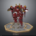 Detailed Red Mechanical Robot Model On Hexagonal Base With Yellow Accents 3d model