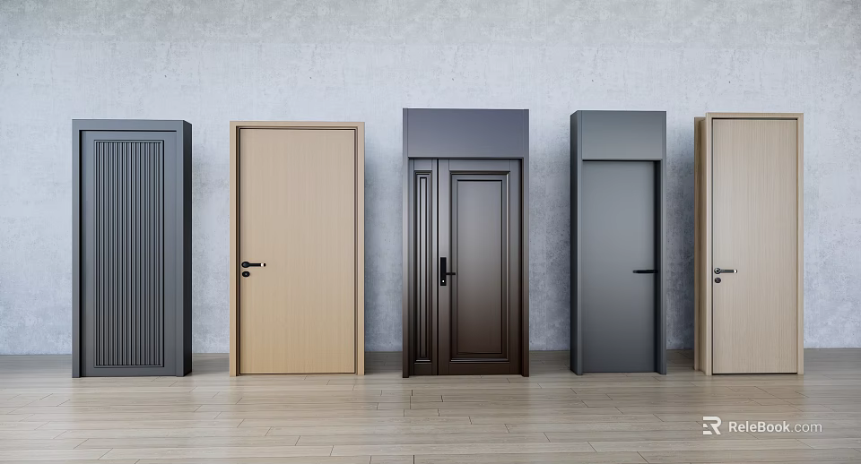Modern Hinged Doors In Various Colors And Panel Designs For Home Interior 3d model