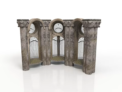 Classical Stone Building With Arched Windows And Grid Design Featuring Carved Columns And Multiple Units 3d model