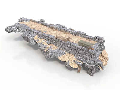 3D Model Of Ancient Stone Bridge With Gray Stones And Wooden Beams 3d model
