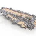 3D Model Of Ancient Stone Bridge With Gray Stones And Wooden Beams