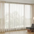 Neutral Translucent Lightweight Curtains In Modern Room With Green Trees Armchair And Floor Lamp