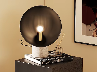 Modern Table Lamp with Black Lampshade White Marble Base Ezra Stoller Book and Aromatherapy Sticks 3d model