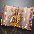 Open Ancient Vintage Book With Golden Text Ornate Patterns And Decorative Page Edges