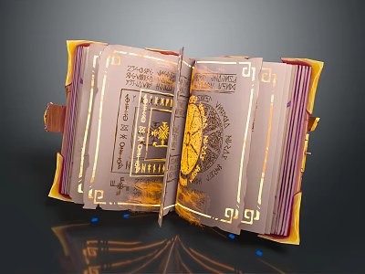 Open Ancient Vintage Book With Golden Text Ornate Patterns And Decorative Page Edges 3d model