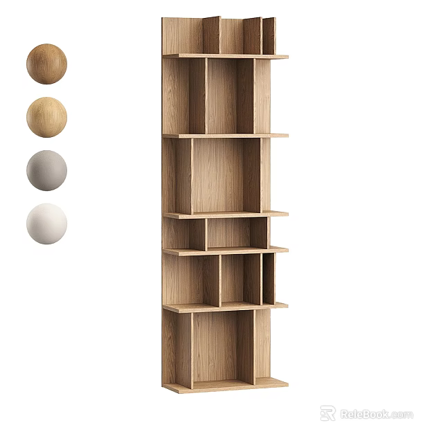Modern Tall Wooden Bookcase with Multiple Open Shelves and Color Choices 3d model 