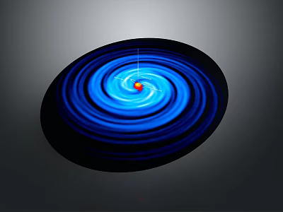 Blue Spiral Vortex Structure With Red Central Sphere And Circular Blue Rings 3d model