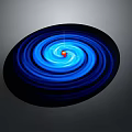 Blue Spiral Vortex Structure With Red Central Sphere And Circular Blue Rings