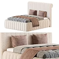 Modern Bed Design With Tufted Headboard Beige Fabric Brown Pillows And Gray Blanket
