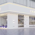 Modern Dessert Shop Interior With Open Display Counter Marble Countertop Blue Lines And Various Desserts
