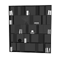 Modern Black Bookcase with Multiple Compartments Books Vase and Decorative Lamp