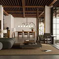 Elegant Modern Living Room Interior With Wooden Ceiling Gray Sofa Coffee Table And Pendant Lighting