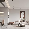 Modern Living Dining Room Interior With Large Digital Clock Sofa Area Dining Table Pendant Light 3d model