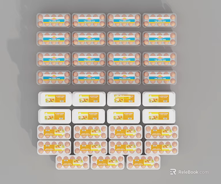 Fresh Egg Cartons Arranged Neatly In Multiple Rows With Different Package Designs 3d model