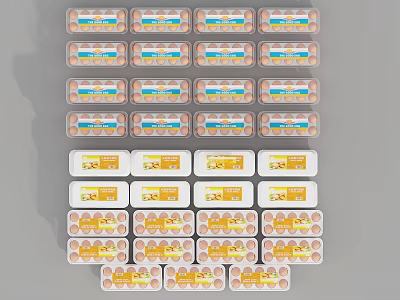 Fresh Egg Cartons Arranged Neatly In Multiple Rows With Different Package Designs 3d model