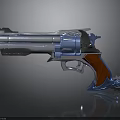 Mechanical Revolver With Blue Metallic Components Silver Barrel Red Wooden Grip And Gear Details
