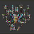 Colorful 3D Rendered Mechanical Character And Creature With Wings Hammers And Swords