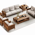 Elegant Wooden Sofa and Coffee Table Set with Side Tables Table Lamps and Cushions