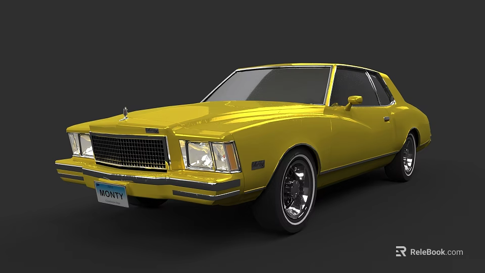 Yellow Classic Coupe Car with Shiny Exterior and Retro Design Details 3d model 