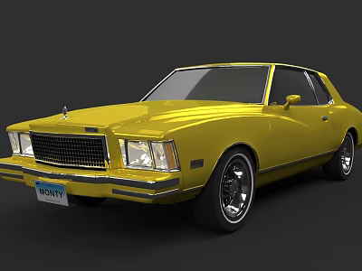Yellow Classic Coupe Car with Shiny Exterior and Retro Design Details 3d model