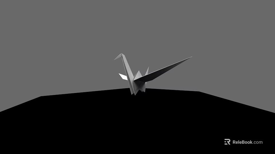 Minimalist Origami Crane Sculpture Design With Gray Background And Black Base 3d model 