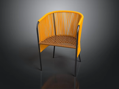 Modern Style Yellow Rattan Woven Chair With Black Metal Frame And Comfortable Design 3d model