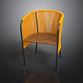 Modern Style Yellow Rattan Woven Chair With Black Metal Frame And Comfortable Design