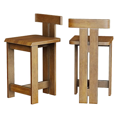 Modern Solid Wood Bar Stools With Backrest And Brown Finish Design 3d model