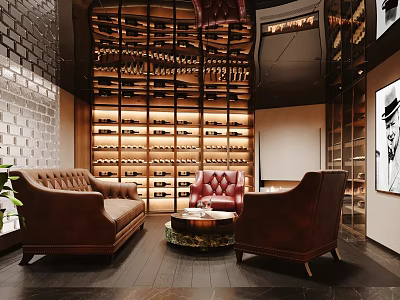 Luxury Wine Cellar Interior With Sofas Armchair And Coffee Table 3d model