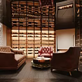 Luxury Wine Cellar Interior With Sofas Armchair And Coffee Table