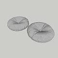 Two Round Gray Fabric Ottomans with Stitched Button Tufted Design 3d model