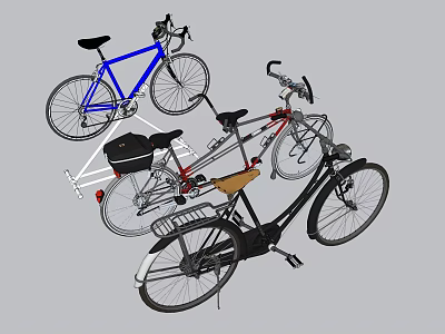 Bicycles with Various Colors and Styles for Different Riding Purposes 3d model