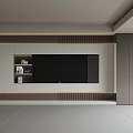 Modern TV Wall Interior Design With Wooden Cabinets And LED Lighting