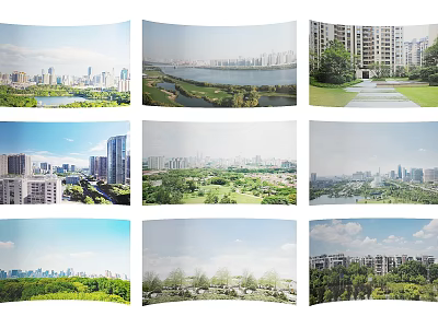 Urban Scenery Collection Featuring High Rise Buildings Green Spaces And River Views 3d model