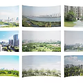 Urban Scenery Collection Featuring High Rise Buildings Green Spaces And River Views