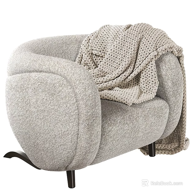 Cozy Modern Single Sofa With Knitted Blanket And Dark Legs 3d model 