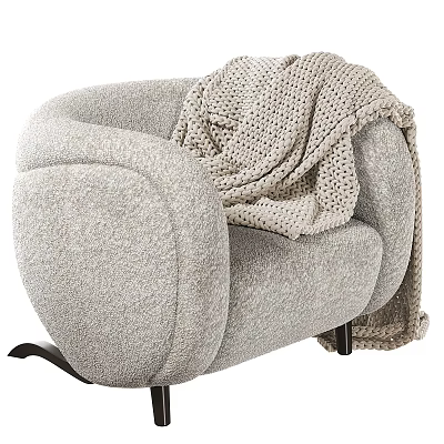 Cozy Modern Single Sofa With Knitted Blanket And Dark Legs 3d model