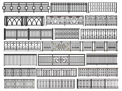 Various Decorative Railing Designs With Intricate Patterns And Architectural Styles 3d model