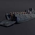 Military Warship with Many Soldiers Standing on Deck and Open Front Ramp