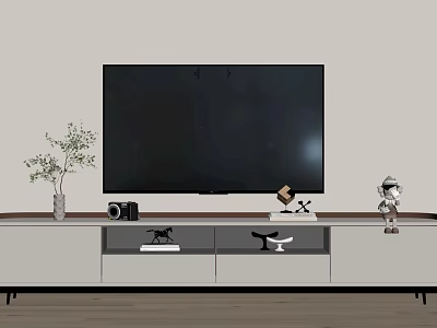 Modern TV Stand with Large TV Vase Camera and Decorative Figurines 3d model
