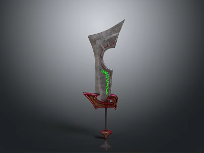 Fantasy Decorative Sword With Gray Blade Green Glowing Patterns And Red Hilt 3d model